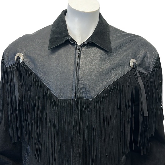 Vintage 80's Scully Black Leather Fringed Western Cowboy Jacket RARE Size 44 - Picture 7 of 14